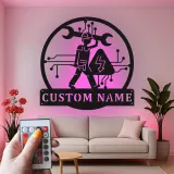 Custom Electrician Led Light Metal Wall Art Personalized Gift for Electricians Workshop or Garage Decor