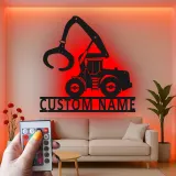 Insegna in metallo LED personalizzata per escavatore - Regalo di costruzione per lui - Decorazione per garage o laboratorio