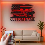 Décoration murale en métal personnalisée de voiture classique avec rétroéclairage LED - Cadeau pour passionnés de voitures - Décor de garage ou de man cave 1