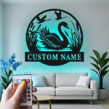 Insegna in metallo LED personalizzata con cigno, regalo per amanti della natura per decorare la camera da letto o il soggiorno