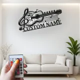 Personalized Guitar Metal Sign with LED | Custom Music Notes Wall Art | Musician Name Plate for Studio Decor