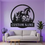 Insegna in metallo personalizzata con LED | Arte murale equestriana personalizzata | Regalo per amanti dei cavalli