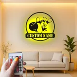 Insegna in metallo LED personalizzata con birilli da bowling - Regalo per appassionati di bowling e decorazione per sala giochi