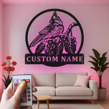 Personalisierte LED-Metall-Wandkunst mit Kardinalvogel – Geschenk für Vogelliebhaber, Garten- oder Terrassendeko