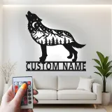 Custom Wolf Mountain Scene Led Light Metal Wall Art Personalized Gift for Nature Lovers Rustic Cabin Decor 2