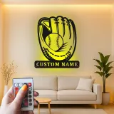 Custom Baseball Glove Led Light Metal Wall Art Personalized Sports Gift for Baseball Fans Game Room Decor