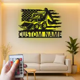 Cartel de metal LED personalizado de excavadora para regalo de construcción para él