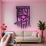 Décoration murale en métal personnalisée Crâne de soudeur avec rétroéclairage LED Cadeau unique pour les soudeurs Décor de garage ou d'atelier