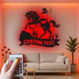 Décoration murale en métal personnalisée de cowboy sur cheval avec rétroéclairage - Cadeau western pour lui - Décor de ranch rustique