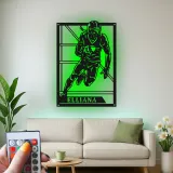 Cartel de metal personalizado de jugador de fútbol americano | Arte mural LED con nombre personalizado | Decoración para sala deportiva, regalo para deportistas