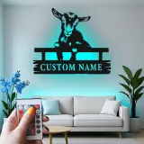 Letrero de metal LED de cabra personalizado | Decoración farmhouse personalizada | Arte mural rústico de granja para agricultores