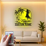 Insegna in metallo personalizzata con ballerina hula hawaiana e luce LED, regalo decorativo per interni tropicali