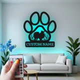 Custom Dog Paw Led Light Metal Wall Art Personalized Pet Lover Gift Living Room Decor for Dog Owners