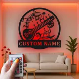 Panneau LED Sitar Personnalisé | Décoration murale en métal sur mesure pour studio de musique | Cadeau pour musicien | Décor d'instrument indien