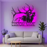 Cartel de metal LED de ciervo personalizado para amantes de la naturaleza, decoración rústica de cabaña