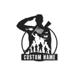 Insegna LED Silhouette Soldato Personalizzata | Insegna in Metallo Fatta a Mano | Tributo Patriottico ai Militari e Regalo per Veterani