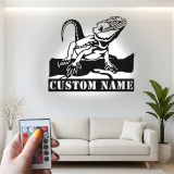 Insegna in metallo personalizzata con drago barbuto e luce LED regalo per amanti dei rettili decorazione per camera da letto o soggiorno
