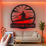 Custom Rowing Metal Sign with LED | Personalized Rower Wall Art | Crew Team Name Plaque for Boathouse | Athlete Gift