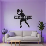 Insegna LED personalizzata per pickleball | Arte murale in metallo con nome per lei | Regalo per atleta donna | Decorazione per game room