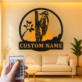 Personalisierte Specht LED-beleuchtete Metall-Wandkunst Geschenk für Naturfreunde Rustikale Wohnkultur für Vogelenthusiasten