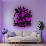 Custom Deer with Floral Crown Led Light Metal Wall Art Personalized Nature Lover Gift Bedroom or Living Room Decor