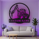 Custom Excavator Led Light Metal Wall Art Personalized Gift for Construction Enthusiast Garage or Office Decor 1