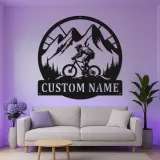 Personalized Mountain Bike Metal Art | Custom Cyclist Name Sign with LED | MTB Rider Wall Decor | Gift for Biking Enthusiast
