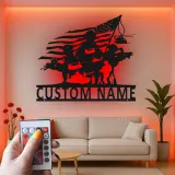 Soldier Silhouette Metal Sign | Custom Military Wall Art with LED | Patriotic Decor for Veterans