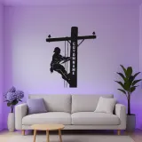 Décoration murale LED personnalisée pour lineman | Panneau métallique sur mesure pour électricien | Déco silhouette de poteau pour professionnel des services publics, bureau ou man cave