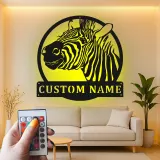Cartel de metal LED personalizado de cebra, regalo de safari, decoración para salón para amantes de los animales