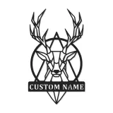 Cartel de metal LED personalizado de ciervo geométrico, regalo personalizado para amantes de la naturaleza, decoración rústica para salón