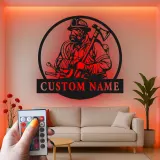 Personalized Firefighter LED Sign | Custom Metal Wall Art for Fire Station & Man Cave | First Responder Gift