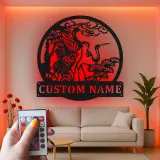 Custom Crane and Pine Led Light Metal Wall Art Personalized Nature Lover Gift Living Room or Garden Decor