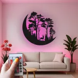 Décoration murale en métal LED avec scène de forêt de cerfs - Cadeau pour amoureux de la nature, décoration rustique pour salon ou chalet