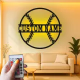 Custom Baseball Led Light Metal Wall Art Personalized Sports Fan Gift Game Room Decor