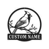 Décoration murale en métal personnalisée avec lumière LED en forme de cardinal - Cadeau pour amoureux de la nature - Décor de jardin ou de patio
