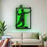 Insegna in metallo personalizzata con luce LED per giocatori di tennis - Regalo per appassionati di tennis e decorazione per sale giochi