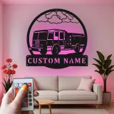 Personalized Fire Truck LED Sign | Custom Firefighter Gift | Metal Wall Art for Fire Station Decor