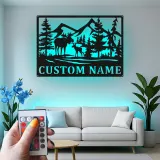 Letrero de metal personalizado con alce | Arte mural LED personalizado de fauna salvaje | Decoración rústica para cabaña y letrero con nombre para refugio