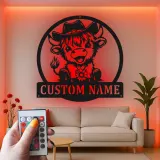 Cartel de metal LED de vaca de vaquero personalizado, regalo de granja para decoración de guardería o habitación infantil