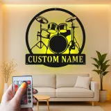 Insegna in metallo LED personalizzata per batteristi - Regalo per musicisti - Decorazione per studio o sala musica 1