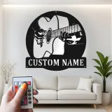 Personalized Guitar Player Metal Wall Art | LED Musician Name Sign for Music Room & Studio | Custom Guitarist Gift