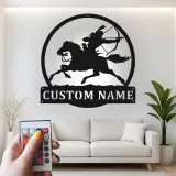 Arte mural LED de metal con arquero nativo americano | Cartel personalizado de cazador y caballo | Regalo rústico boho para el hogar