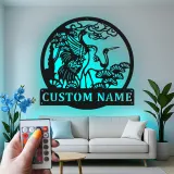 Custom Crane and Pine Led Light Metal Wall Art Personalized Nature Lover Gift Living Room or Garden Decor