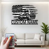 Personalized Tank Metal Art | LED American Flag Sign | Custom Military Decor for Veteran | Man Cave Wall Art