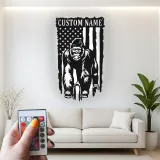 Panneau en métal personnalisé gorille | Décoration murale LED drapeau américain | Déco personnalisée pour man cave | Cadeau pour amoureux de la faune