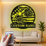 Panneau LED Personnalisé Monster Truck | Décoration Murale en Métal pour Garage ou Chambre de Garçon | Cadeau Décor Off-Road pour Lui
