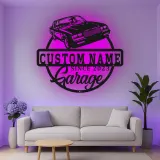 Insegna in metallo personalizzata con luce LED per auto classiche - Regalo per appassionati di auto, decorazione per garage
