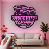 Insegna in metallo personalizzata garage auto sportiva con luce LED regalo per appassionati di auto decorazione per man cave
