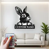 Cartel de metal LED personalizado de conejo, regalo para amantes de conejos, decoración para guardería o habitación infantil 1